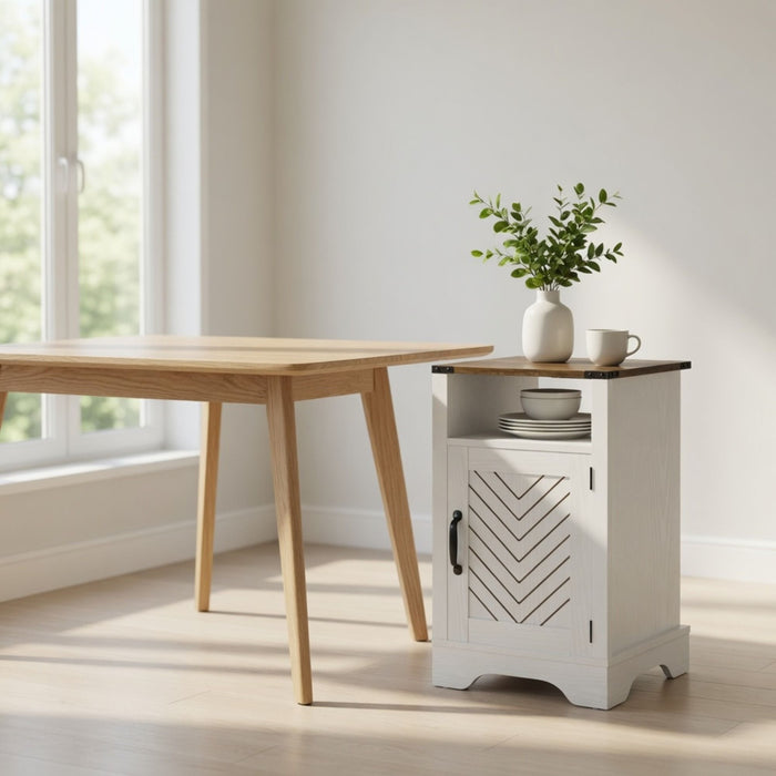 Farmhouse Nightstand With Charging Station & Storage