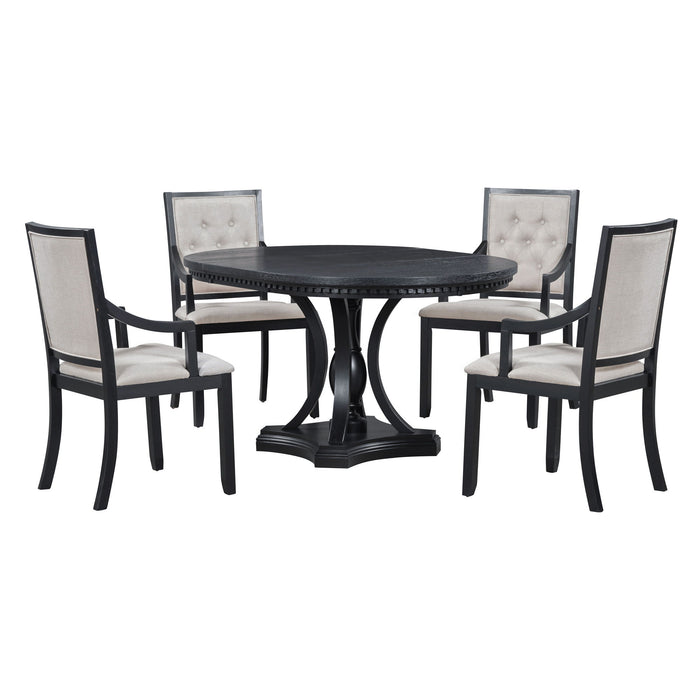 5 Piece Dining Set Extendable Round Table And 4 Chairs - Black / Oak