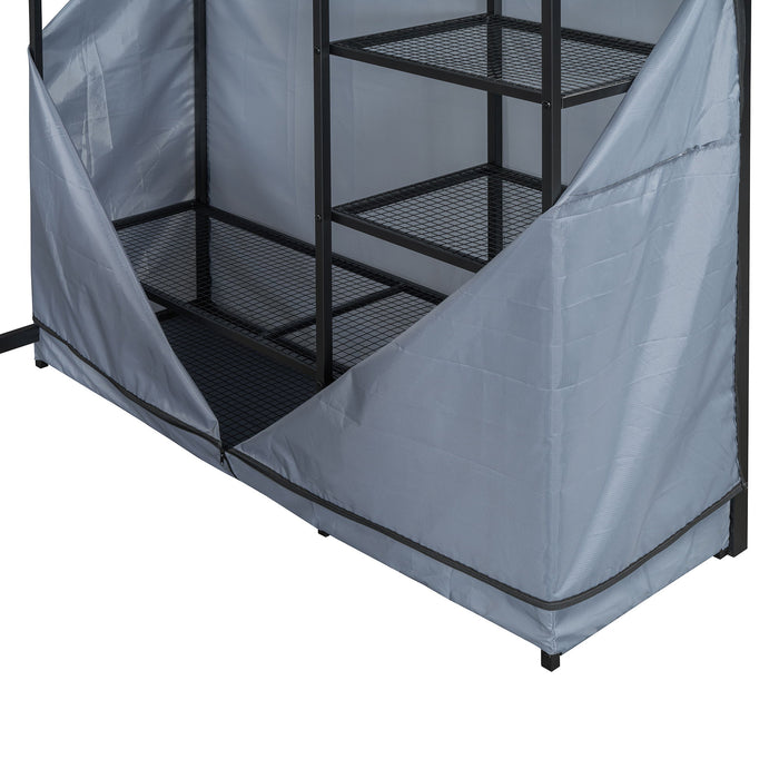 Loft Bed With Desk, Shelves, Power Outlet, LED Light And Wardrobe