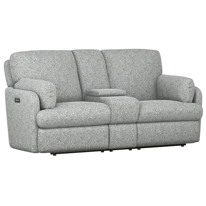 Albus - Power Console Loveseat With Hidden Storage - Speckled Gray