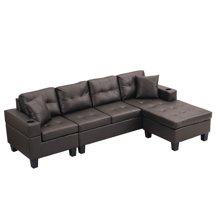 Modern Sectional Sofa Set With Chaise Lounge And Cup Holder