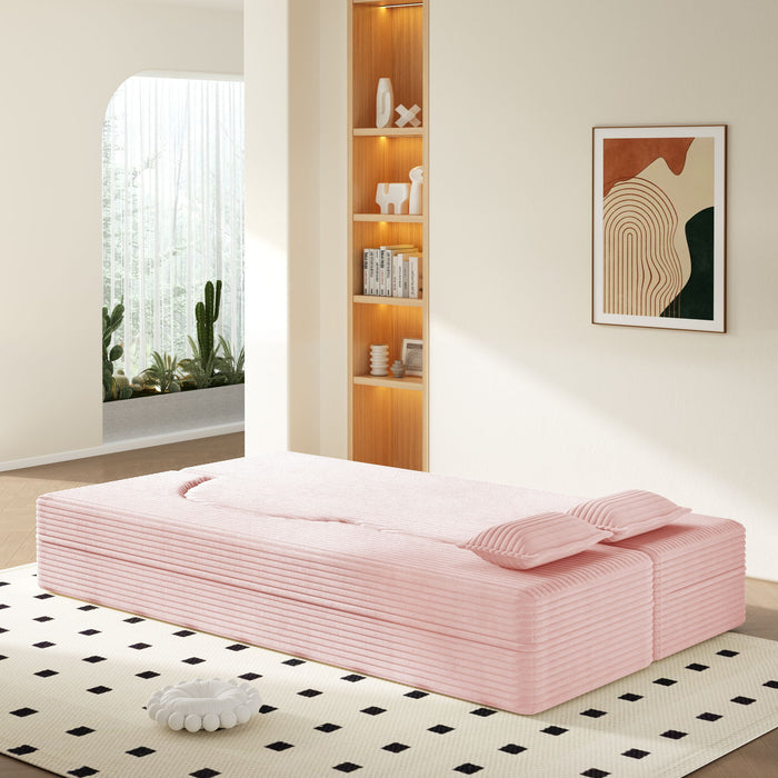 Modern Floor Sofa With 2 Pillows, Convertible Twin Size Folding Mattress For Living Room