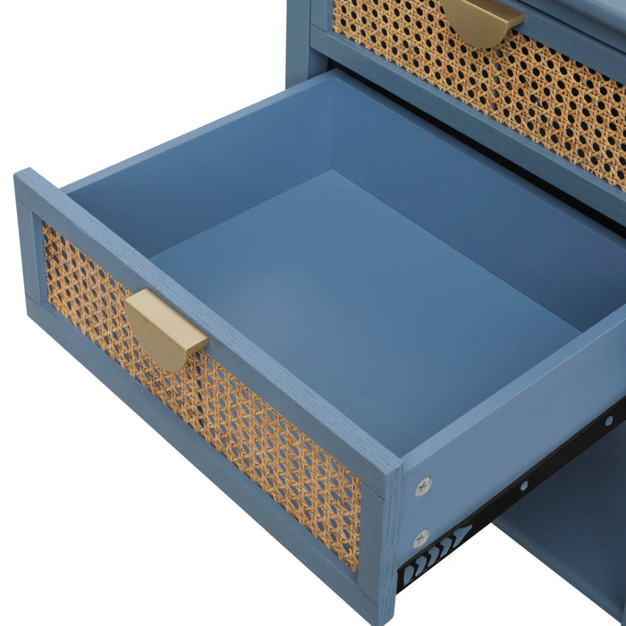 2 Drawer Side Table, Natural Rattan