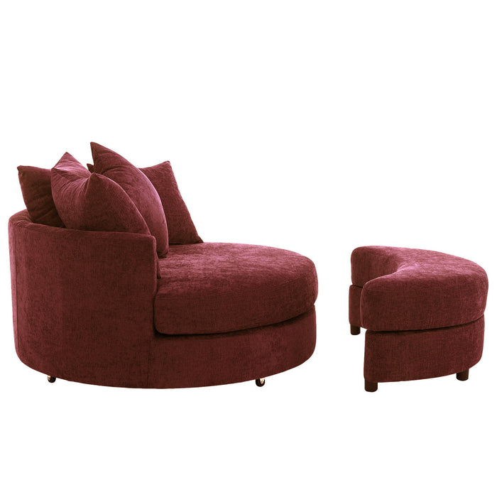 360° Swivel Accent Barrel Chair With Storage Ottoman & 4 Pillows, Modern Leisure Chair Round Accent For Living Room