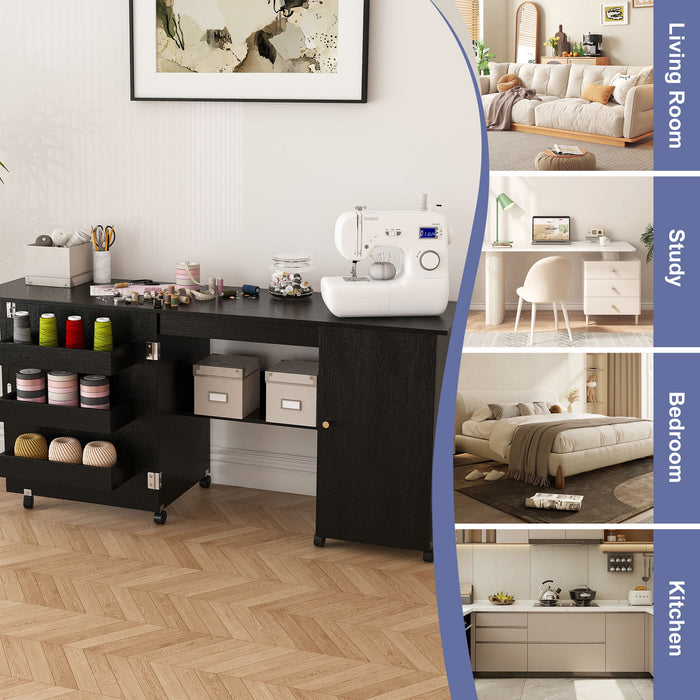 Foldable Sewing Table With Locking Casters