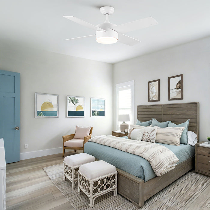 Ceiling Fan With Remote Control, Reversible DC Motor, 6 Speeds, 3 Dimmable LED, Quiet Timer For Indoor - White