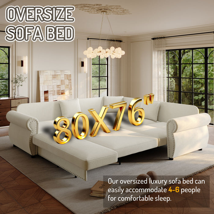 L-Shaped Sofa Couch With Pull-Out Bed