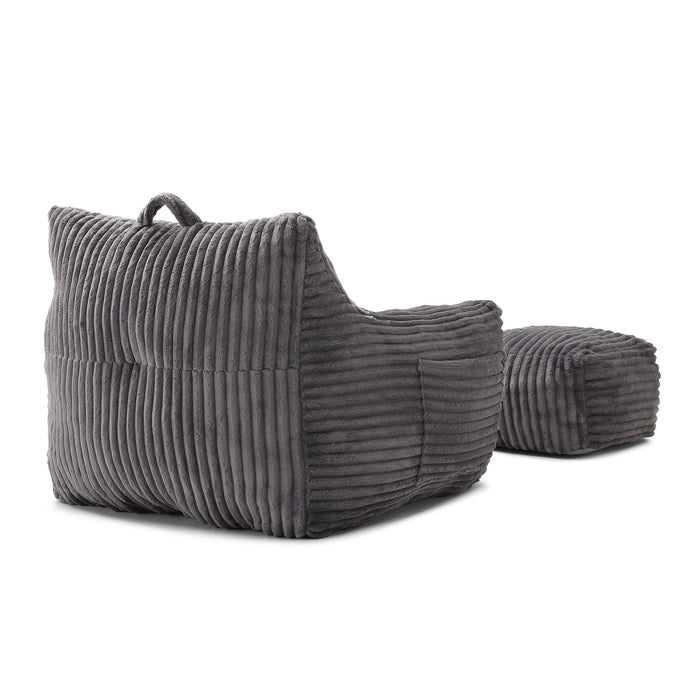 Giant Plush Bean Bag Chair With Armrests And Footstool