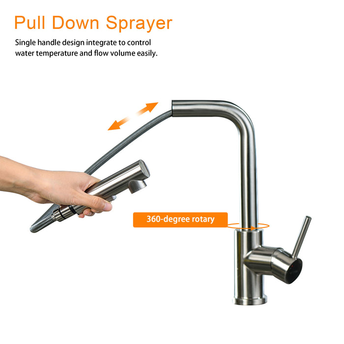 Kitchen Faucet With Pull Down Sprayer - Brushed Nickel