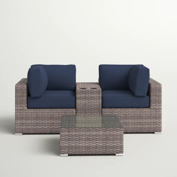 Wicker Seating Group Set With Table And Cushions