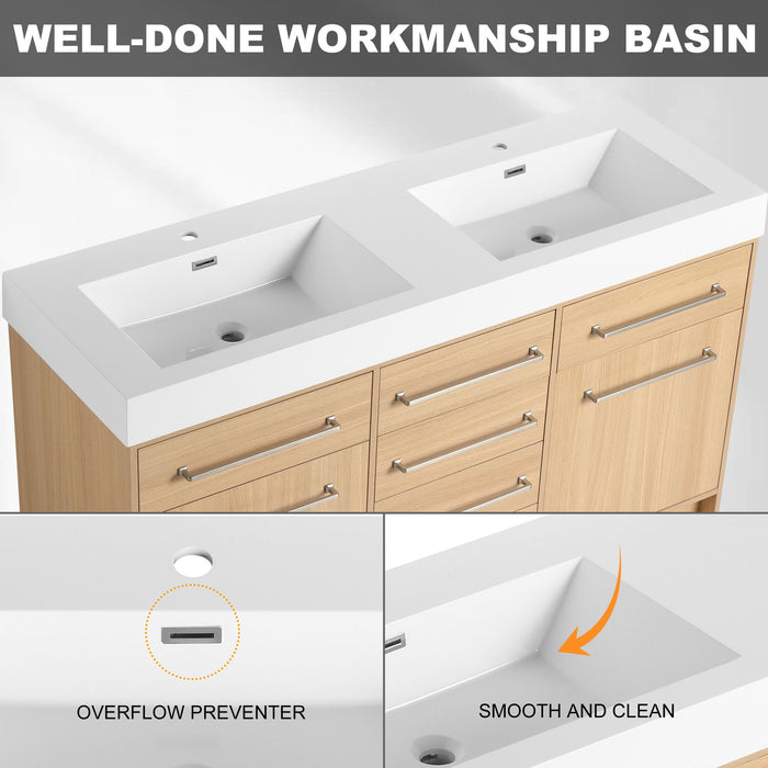 Freestanding Bathroom Vanity With Resin Sink, Soft-Closing Doors And Drawers