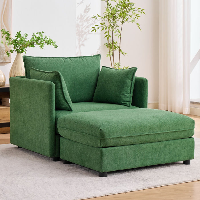 Oversized Deep Seat Accent Chair With Matching Storage Ottoman & Throw Pillows