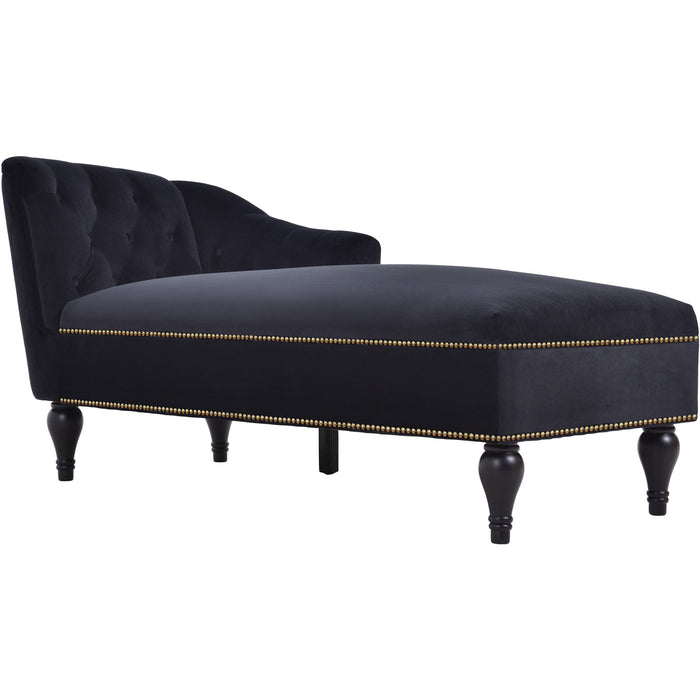 Velvet Chaise Lounge, Button Tufted Right Arm Facing Lounge Chair With Nailhead Trim For Living Room - Black
