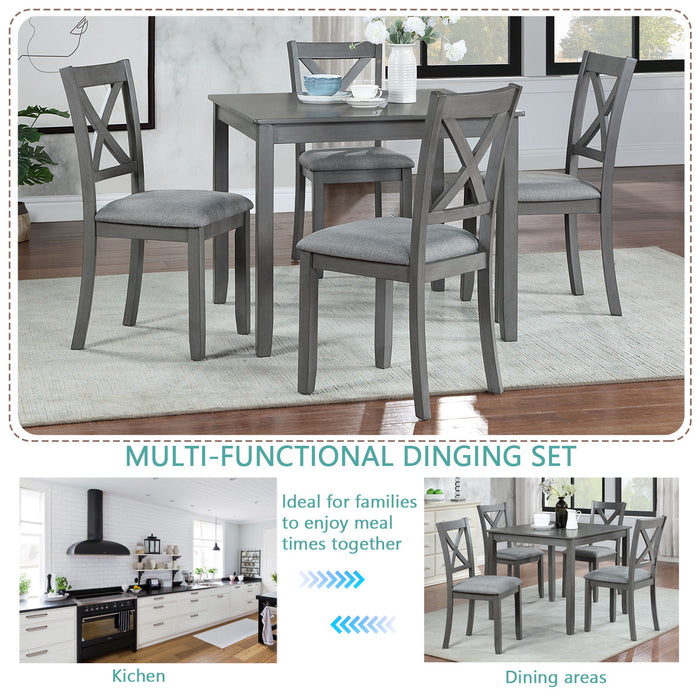 5 Piece Dining Table Set With 4 Chairs For Kitchen - Gray