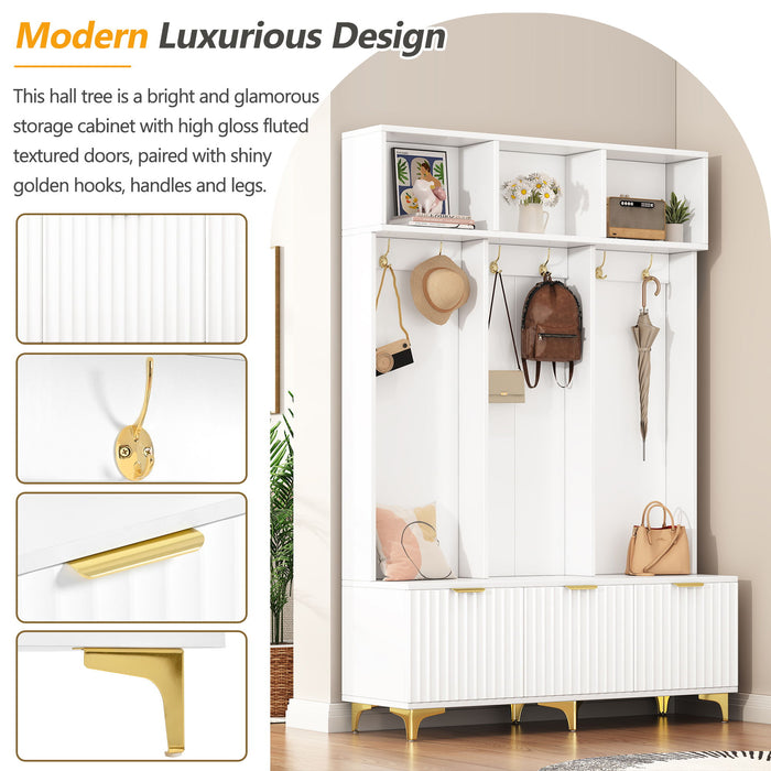 Modern Large Storage Hall Tree With Bench, 6 Hooks