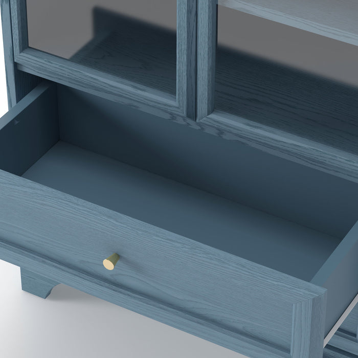 Glass Door Display Case With 2 Drawers And Adjustable Shelf