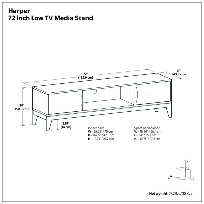 Harper - Low TV Media Stand - Walnut Brown