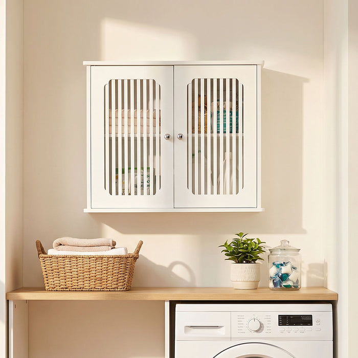 Louvered Double Door Wall Mounted Bathroom Cabinet - White
