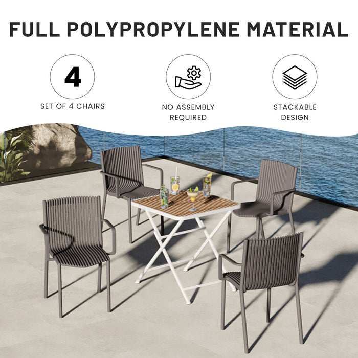 4 Piece Stackable Single Chairs With Vertical Stripe Design For All Weather