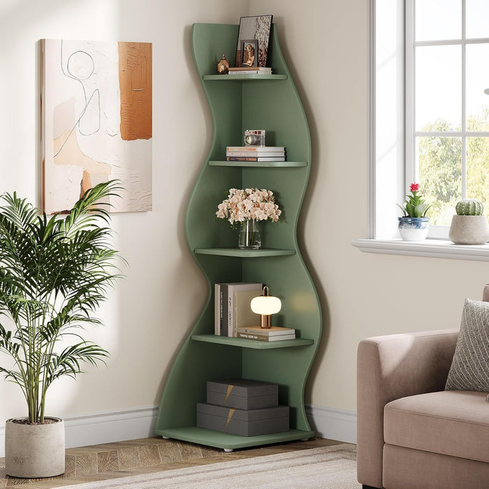 5 Tier Wavy Corner Bookshelf And Plant Stand For Living Room