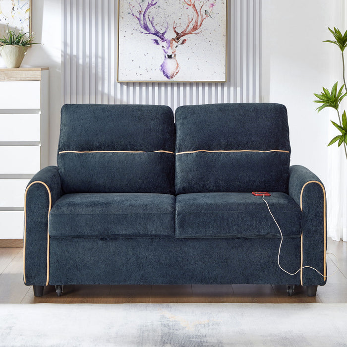Pull Out Sofa Bed With Adjustable 3 Position Backrest, USB Charging Ports, Side Pockets
