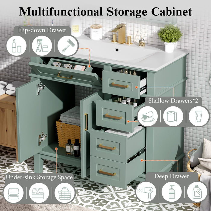 Modern Bathroom Vanity With Ceramic Sink, Soft Close Storage Cabinet