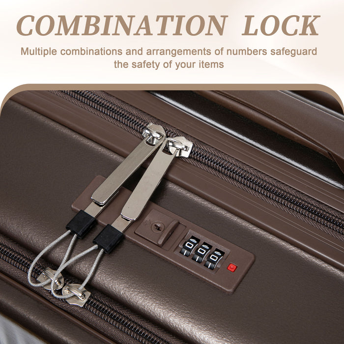 Luggage Set With Cosmetic Case, Combination Lock, Front Opening Design