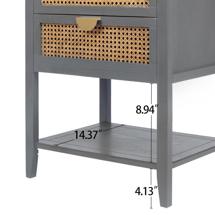 2 Drawer Side Table, Natural Rattan