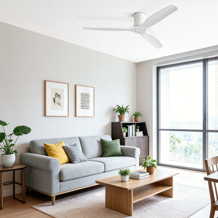 52" Ceiling Fan, No Light Flush Mount Low Profile 3 Blades With Remote Control
