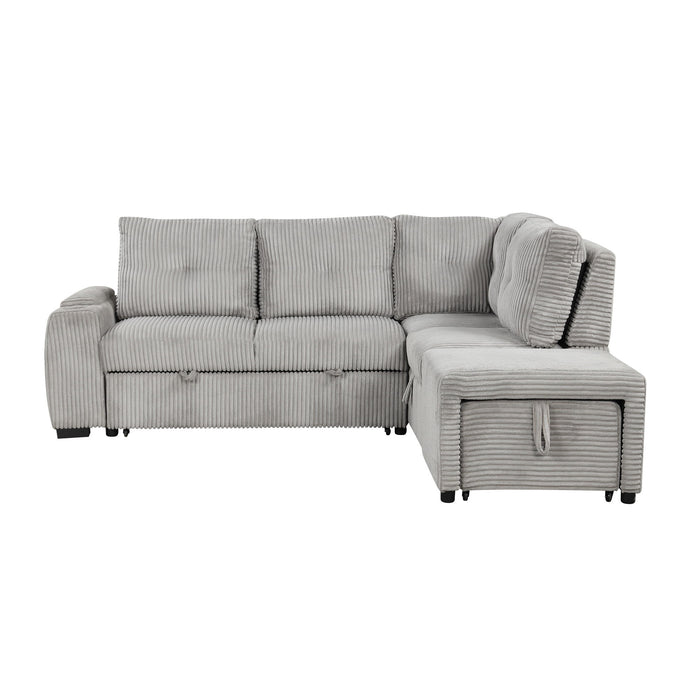 Pull-Out L-Shaped Sectional Sofa With Movable Ottoman And Stool, Large Storage Space, A Cup Holder, And 2 USB Ports For Living Room