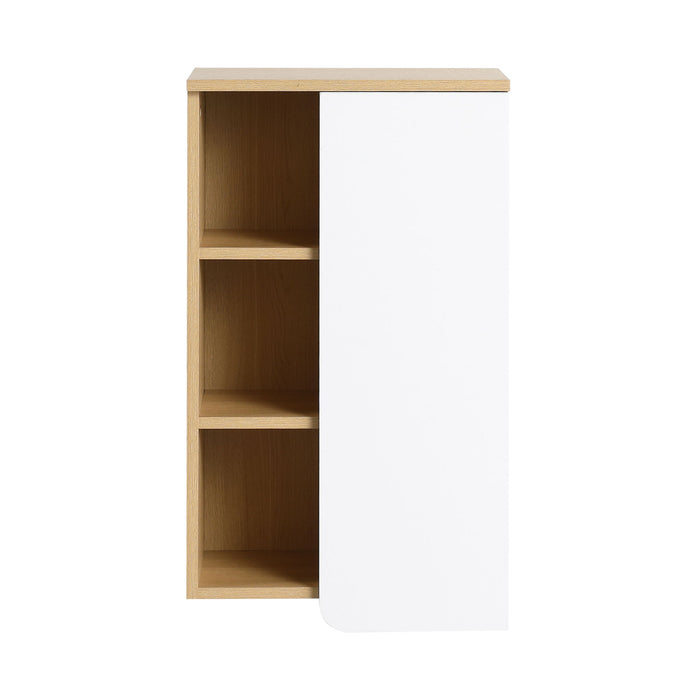 Wall Mounted Bathroom Side Cabinet, Single Door With 3 Tier Open Shelves - Black / Light Oak / White