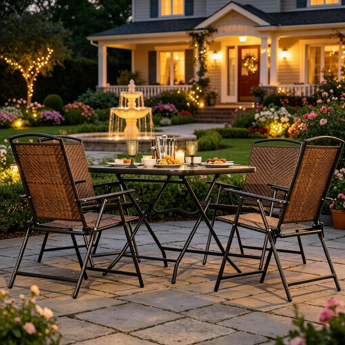 Outdoor Furniture Set, Foldable Patio Dining Set With Table And Chairs - Dark Brown