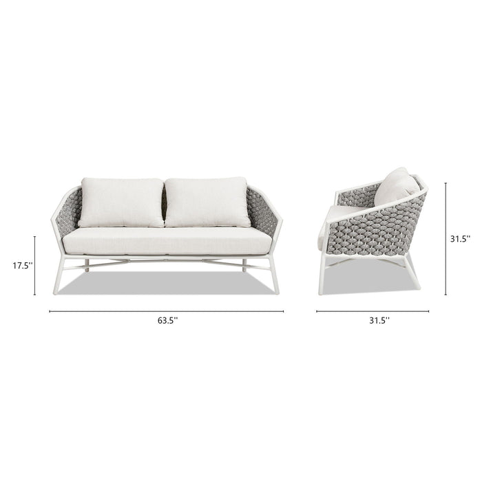 Rowan - Rope Barrel Back Patio Conversation Loveseat Sofa - Optic White