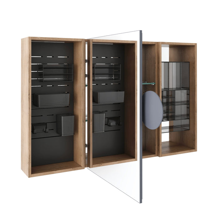 Wall Mounted Bathroom Mirror Cabinet With Storage - Imitative Oak