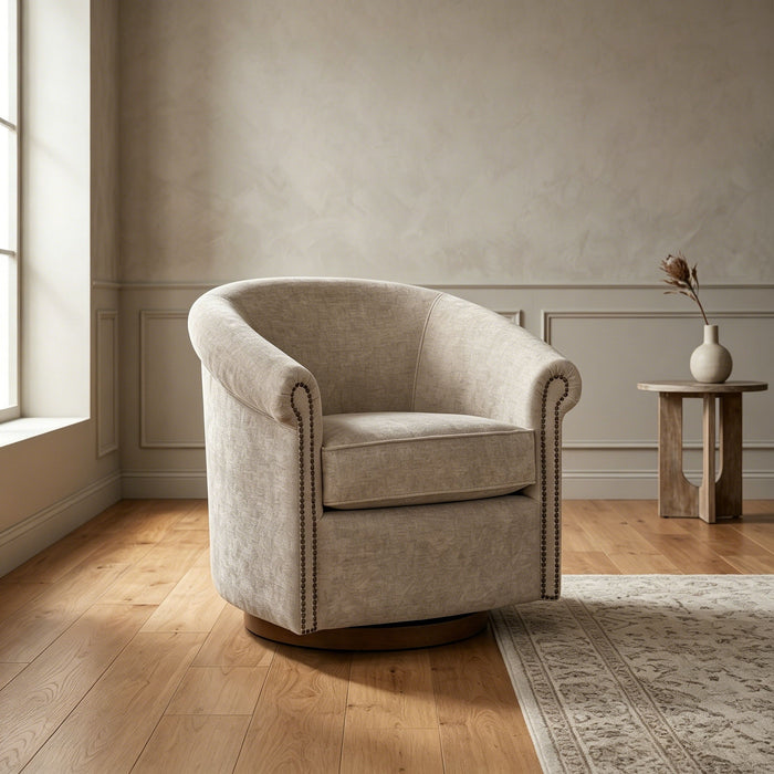 Barrel Swivel Accent Chair, 360 Degree Rotating For Living Room - Sand