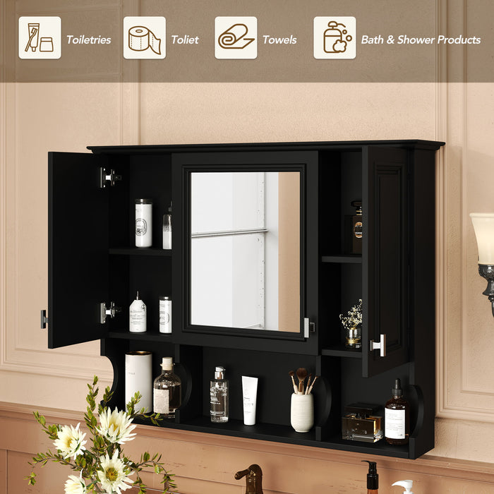 Wall Mounted Bathroom Medicine Wall Cabinet With Mirror & Open Shelves