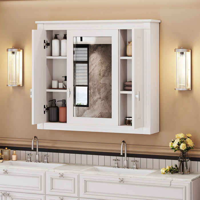 Wall Mounted Bathroom Cabinet With Mirror And 5 Shelves, Rectangular Design