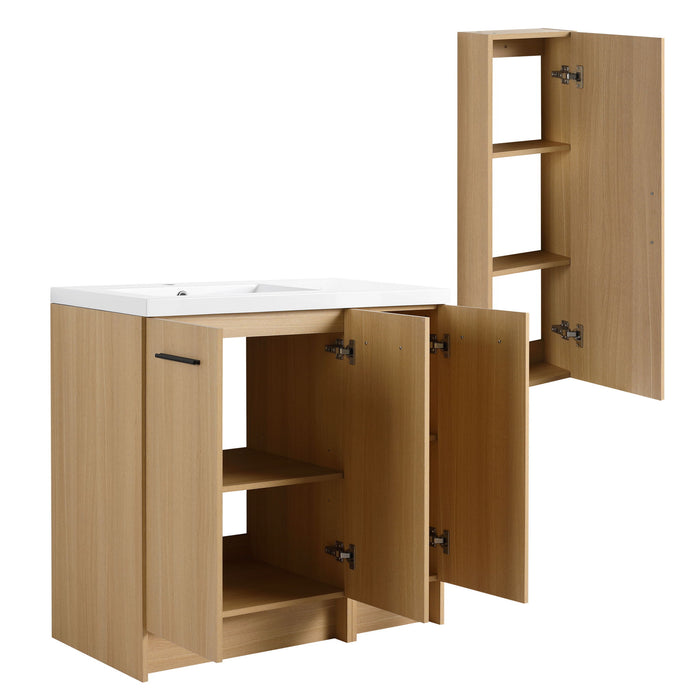 Freestanding Bathroom Vanity Set With Tall Linen Cabinet, 3 Door Storage Cabinet, Single Sink