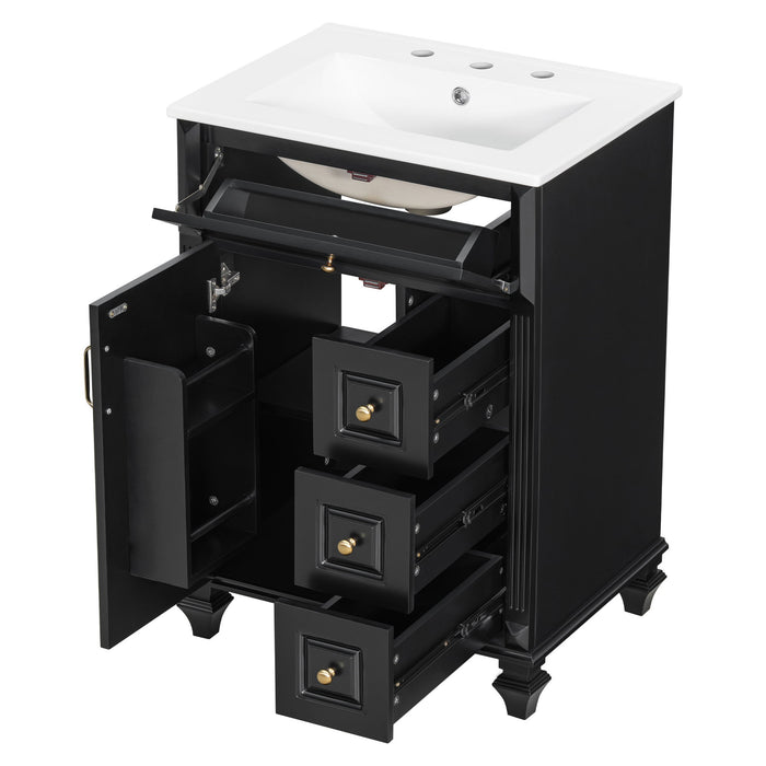 Freestanding Bathroom Vanity With Sink, 3 Drawers & Flip-Out Drawer