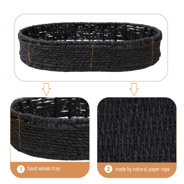 Modern 3 Tier Handwoven Side Table With Oval Organizer