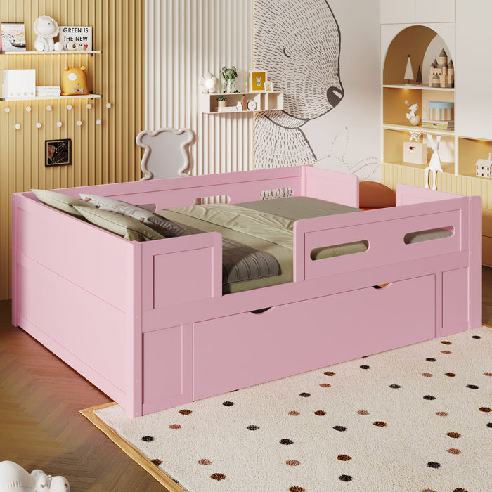 Platform Bed With Guardrail And Drawer