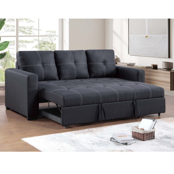 Sectional Sofa Pull Out Bed Upholstered Tufted Convertible Couch - Black