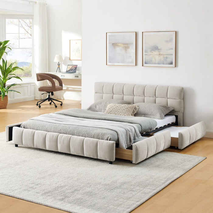 Modern Platform Bed Frame With Thick Chenille Fabric
