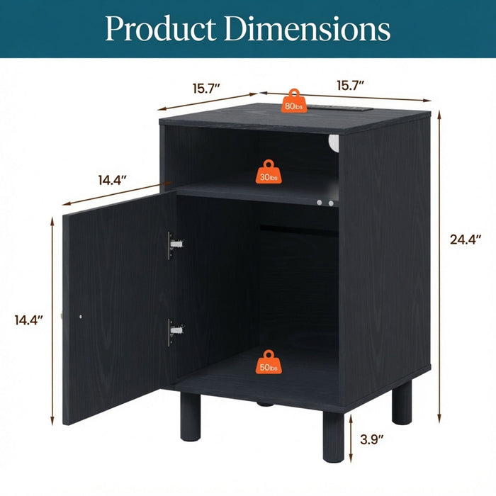 Nightstand With Charging Station & Storage