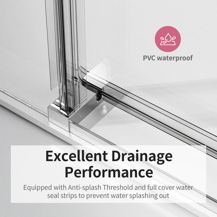 Frameless Sliding Shower Door With Soft- Close, 3 / 8" Tempered Glass
