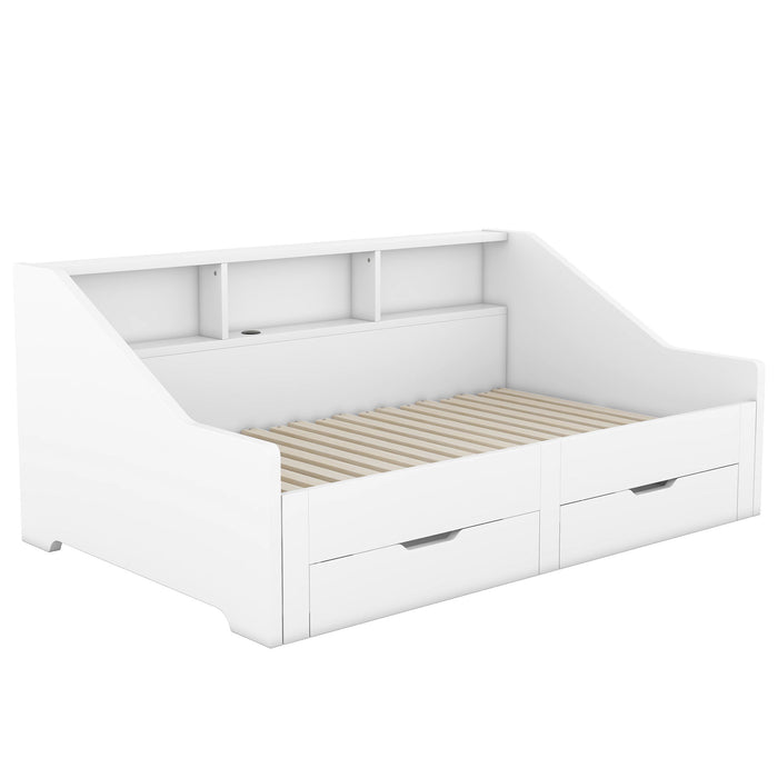 Daybed Frame With Storage Bookcases, 2 Drawers, Charging Station