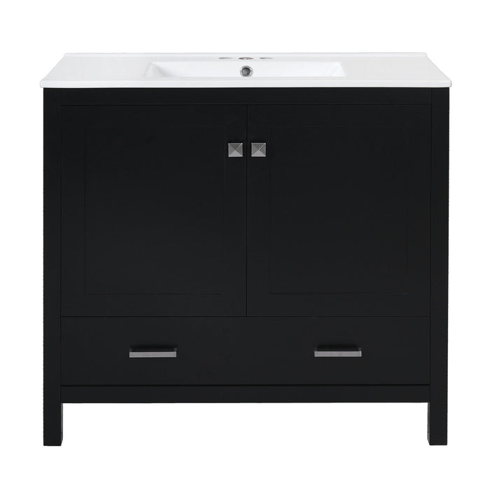 Bathroom Vanity With Sink, Soft Close Doors, Double Shelves & Divided Drawer