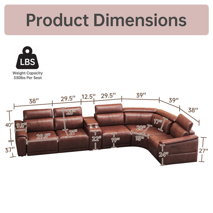 6 Piece Modular Sectional Sofa With 2 Cup Holders, Adjustable Recliners - Dark Brown