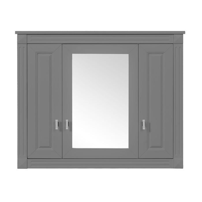 Wall Mounted Bathroom Cabinet With Mirror And 4 Shelves, Rectangular Design - Gray