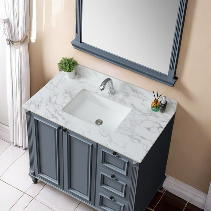 Elegant Bathroom Vanity Top With Rectangular Ceramic Sink And Backsplash
